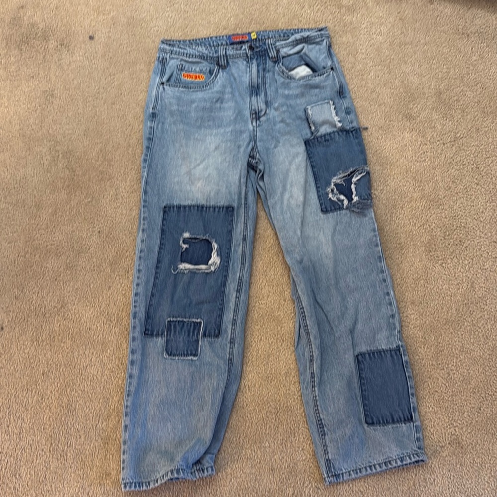 Empyre Patchwork Light Blue Denim Skate Jeans